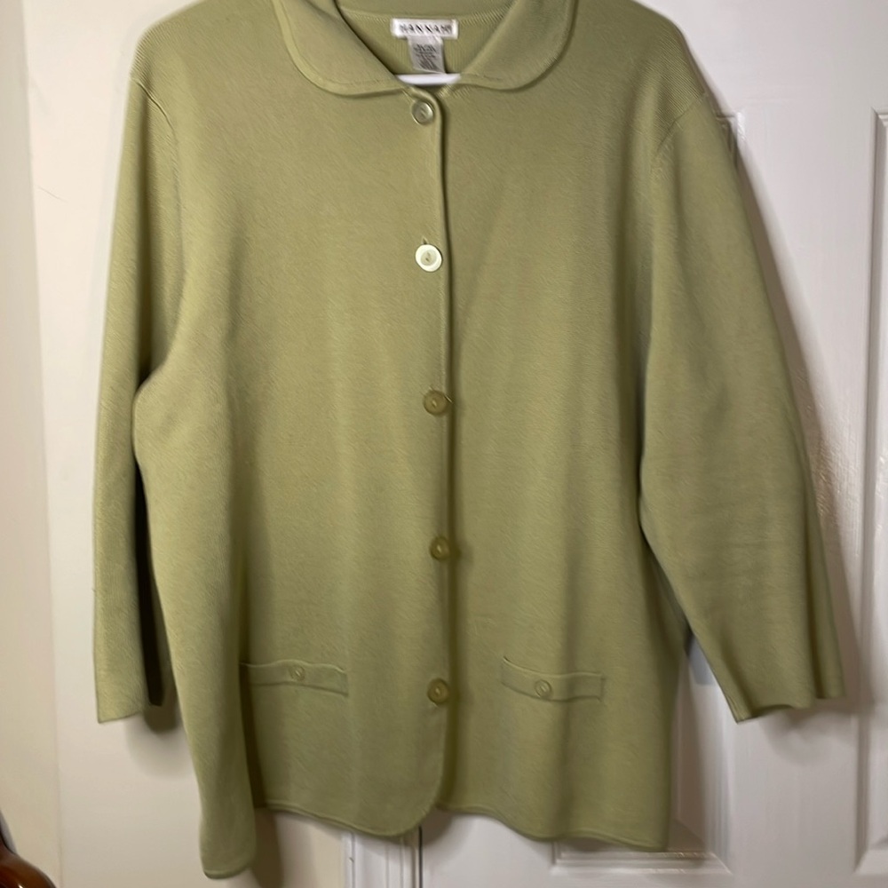 Hannah Sage Green Acrylic/Nylon Cardigan Blouse Sweater XL